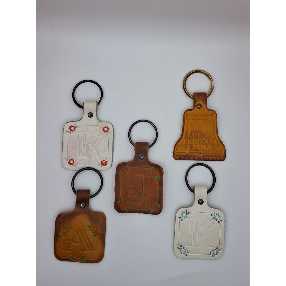 Vintage Leather Keychain Lot Initial A J K R 1976 Bicentennial Liberty Bell 5pc